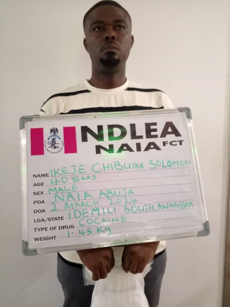 NDLEA intercepts Vietnam-bound businessman with cocaine consignment at Abuja airport