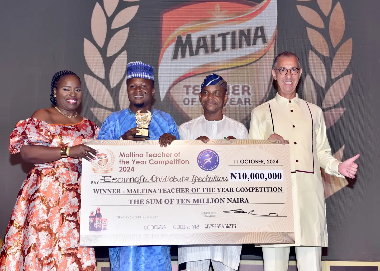 Nasarawa Teacher, Esomnofu Ifechukwu Emerges 2024 Maltina Teacher of the Year  …Wins N10 million Grand Prize